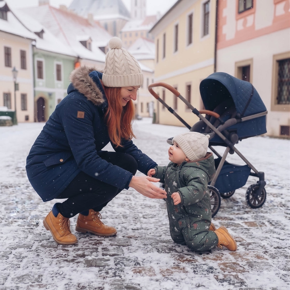 Monkey Mum® Combinezon de iarnă softshell pentru copii cu blăniță de miel - Micul vânător kaki cu ursuleț - măr.62/68, 74/80