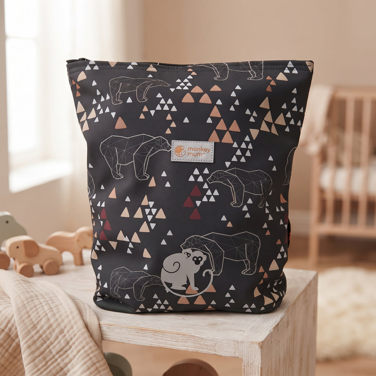 Rucsac softshell pentru copii Monkey Mum®  - Urs origami - Verde închis