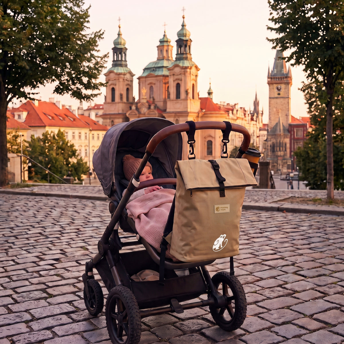 Monkey Mum® Rucsac din twill pentru cărucior – Nisip deșertic