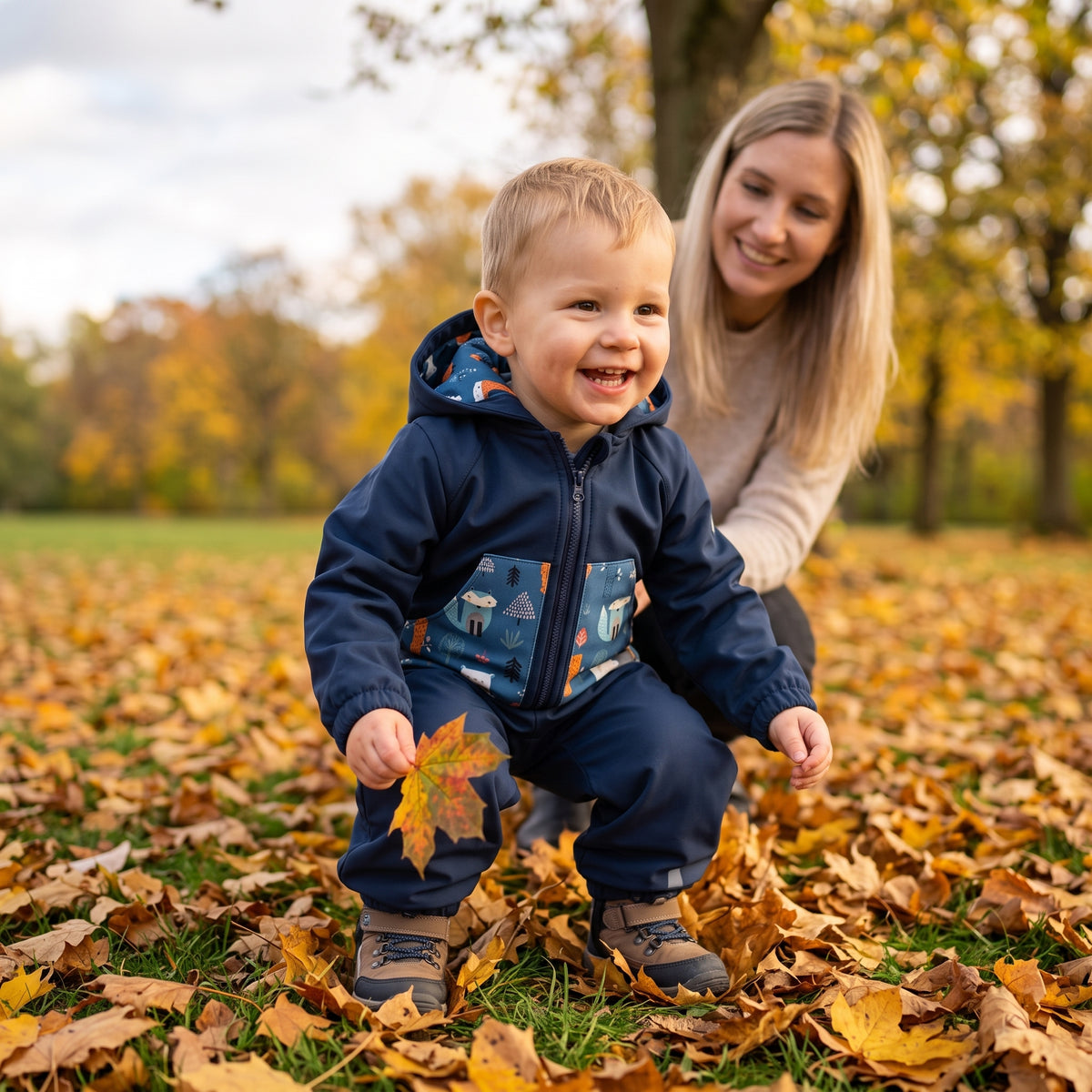 Monkey Mum® Combinezon softshell cu membrană – Cerul nopții cu animăluțe - măr. 98/104, 110/116