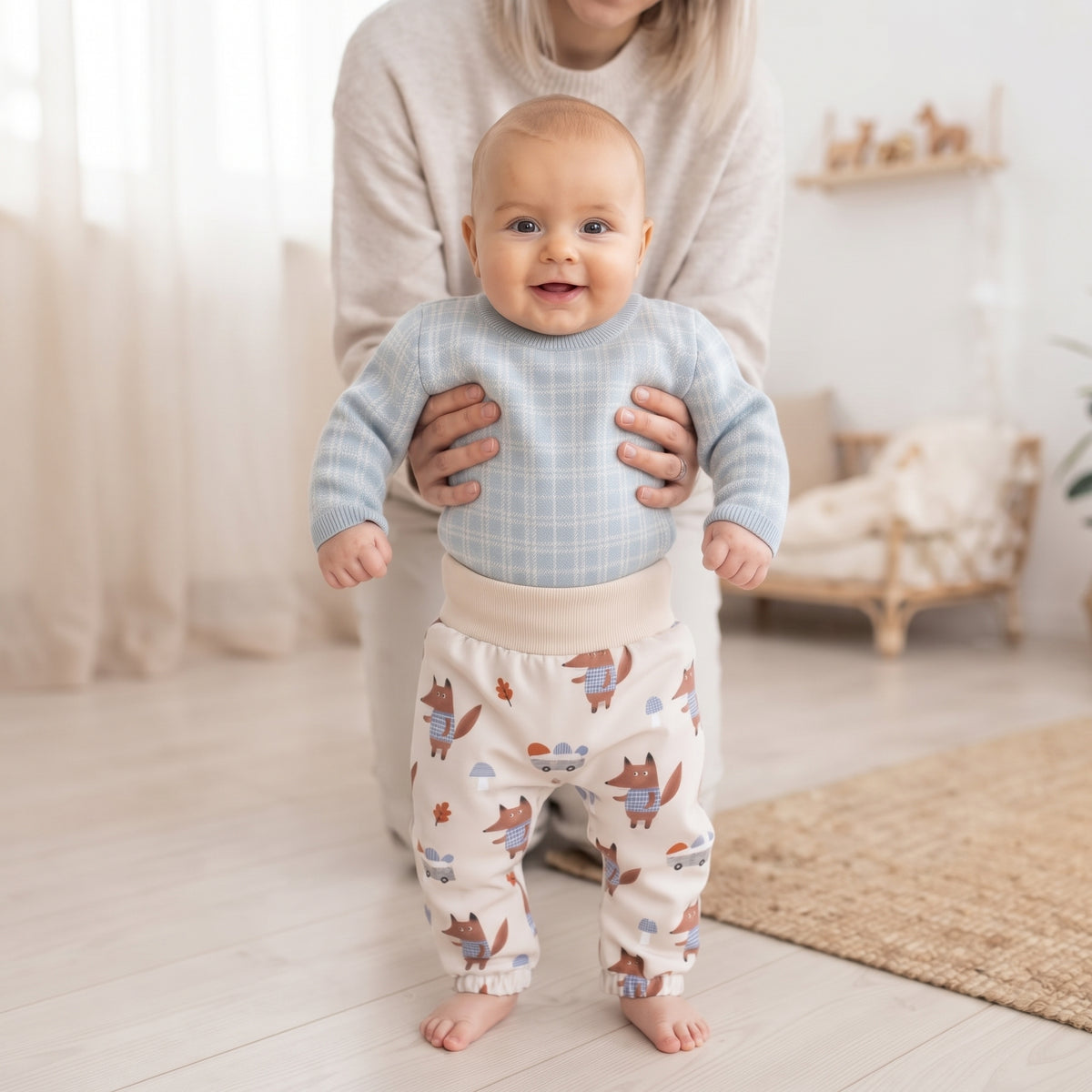 Pantaloni pentru copii din softshell cu membrană Monkey Mum® - Vulpi la ciuperci