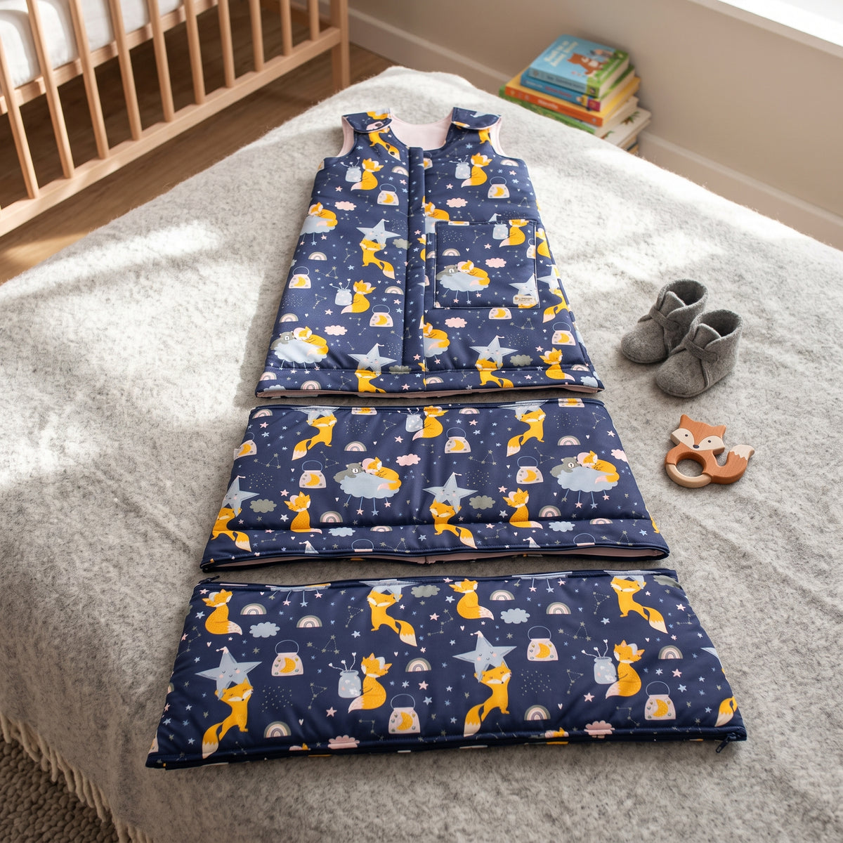 Sac de dormit de iarnă ajustabil Monkey Mum® 0 - 4 ani - set - Visând cu vulpea