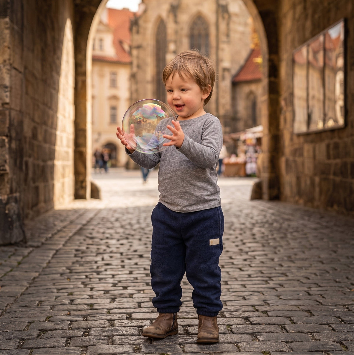 Monkey Mum® pantalonași din fleece - Albastru închis