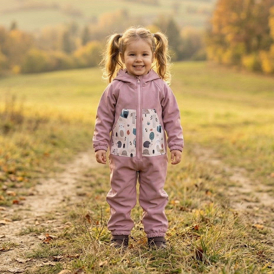 Monkey Mum® combinezon softshell cu membrană – Animăluțe dulci - măr. 98/104, 110/116