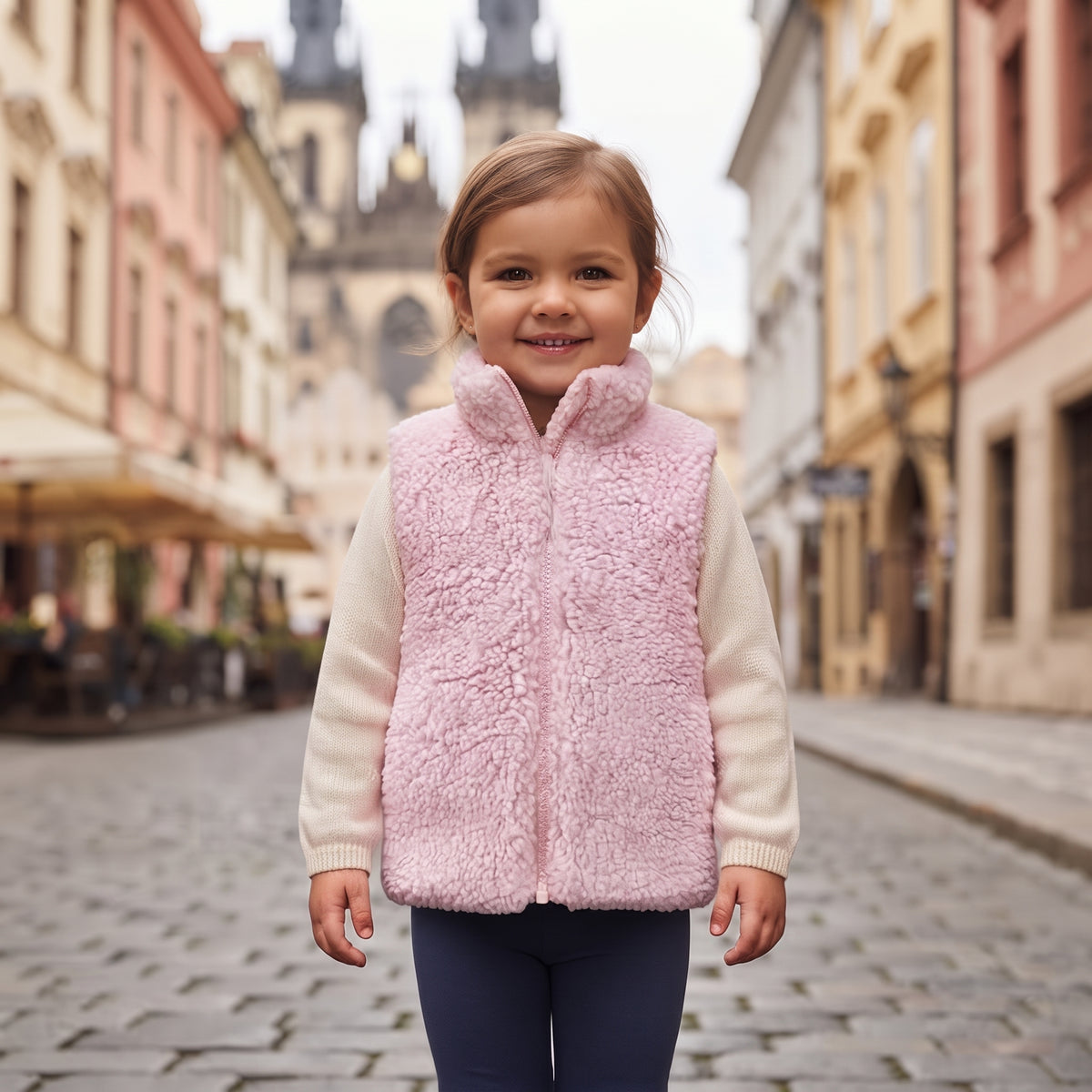 Vestă din lână de miel Monkey Mum® - Roz