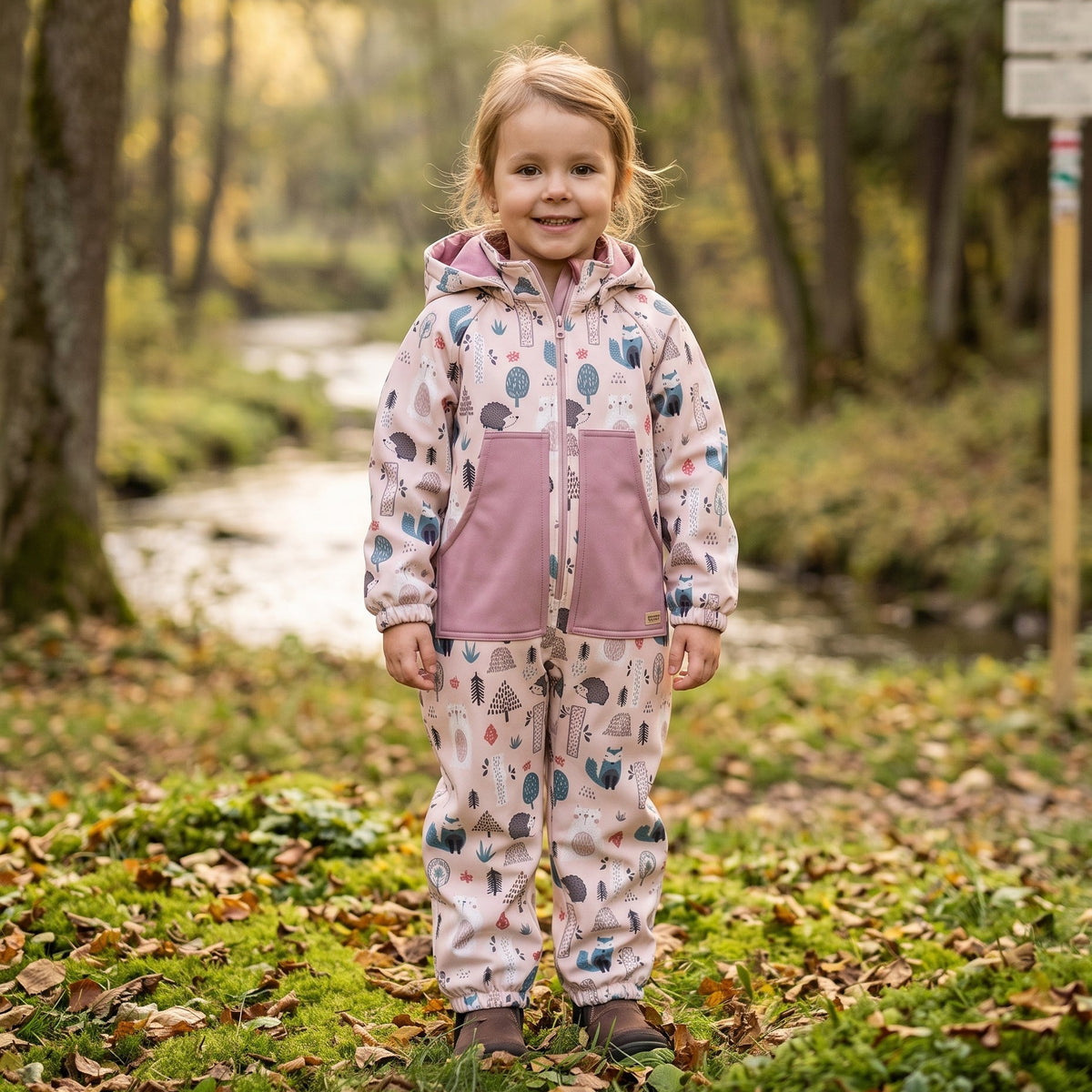 Monkey Mum® combinezon softshell cu membrană – Animăluțe de zi - măr. 98/104, 110/116