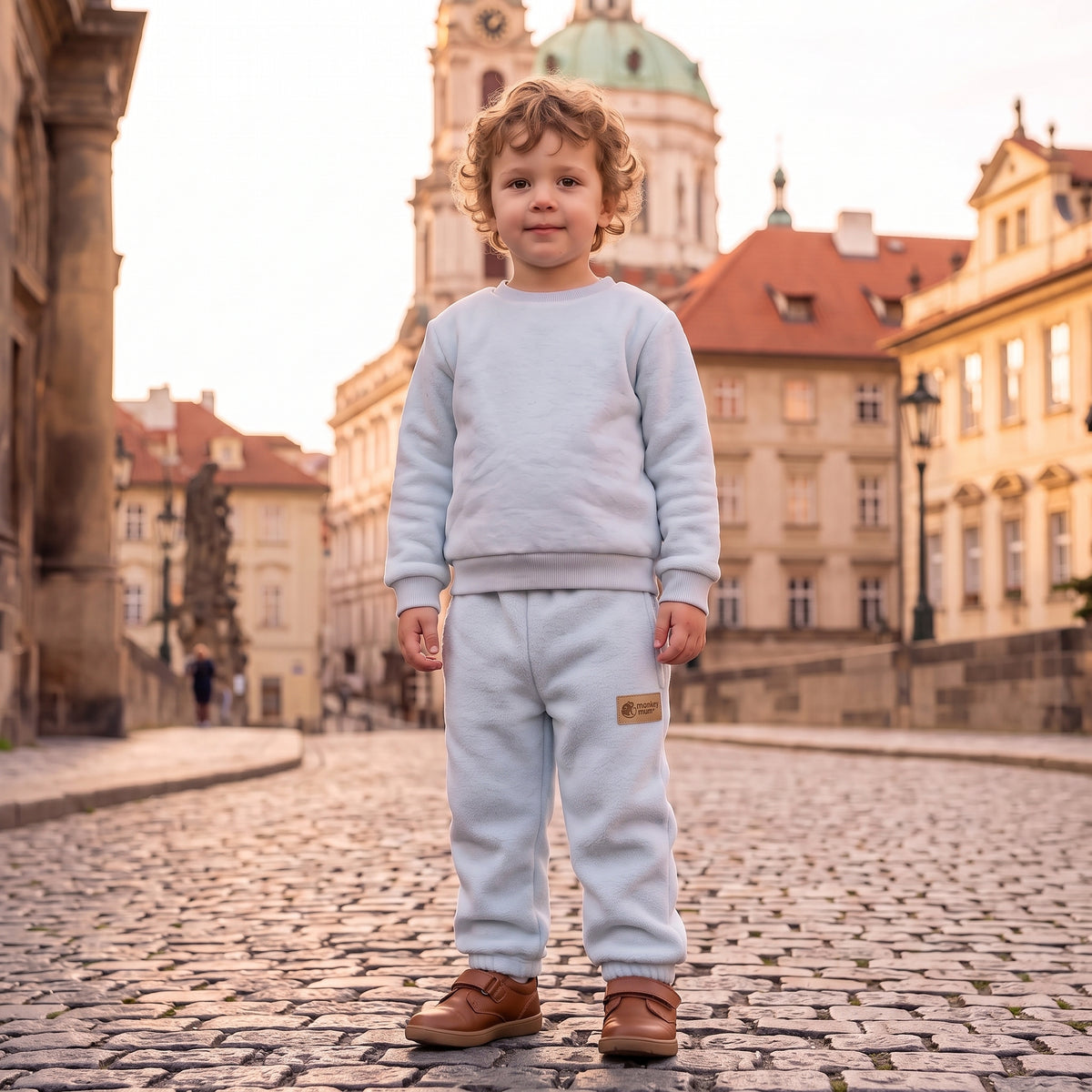 Monkey Mum® pantalonași din fleece - Bleu deschis