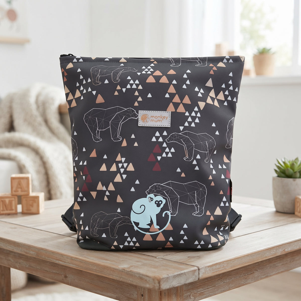 Rucsac softshell pentru copii Monkey Mum®  - Urs origami - Verde închis