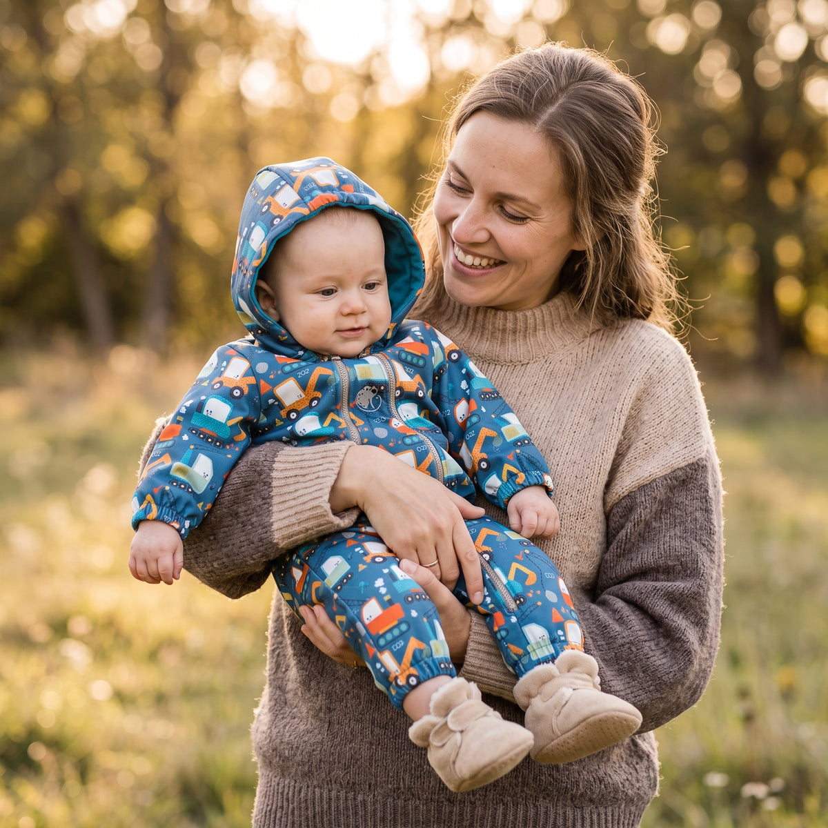 Monkey Mum® Combinezon softshell cu membrană – Șantier jucăuș - măr. 62/68, 74/80