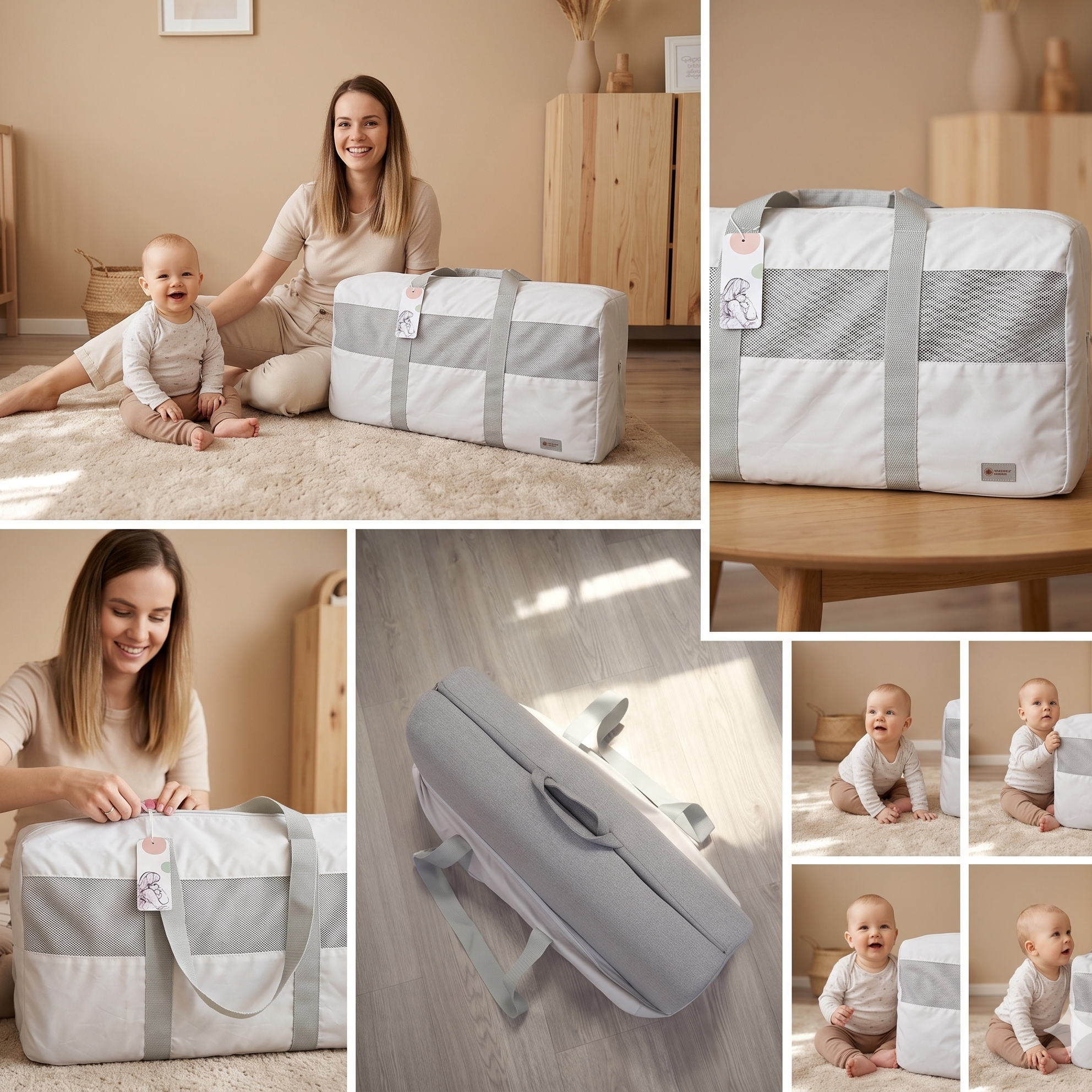 Geantă de călătorie Monkey Mum® pentru bariera de călătorie - gri deschis