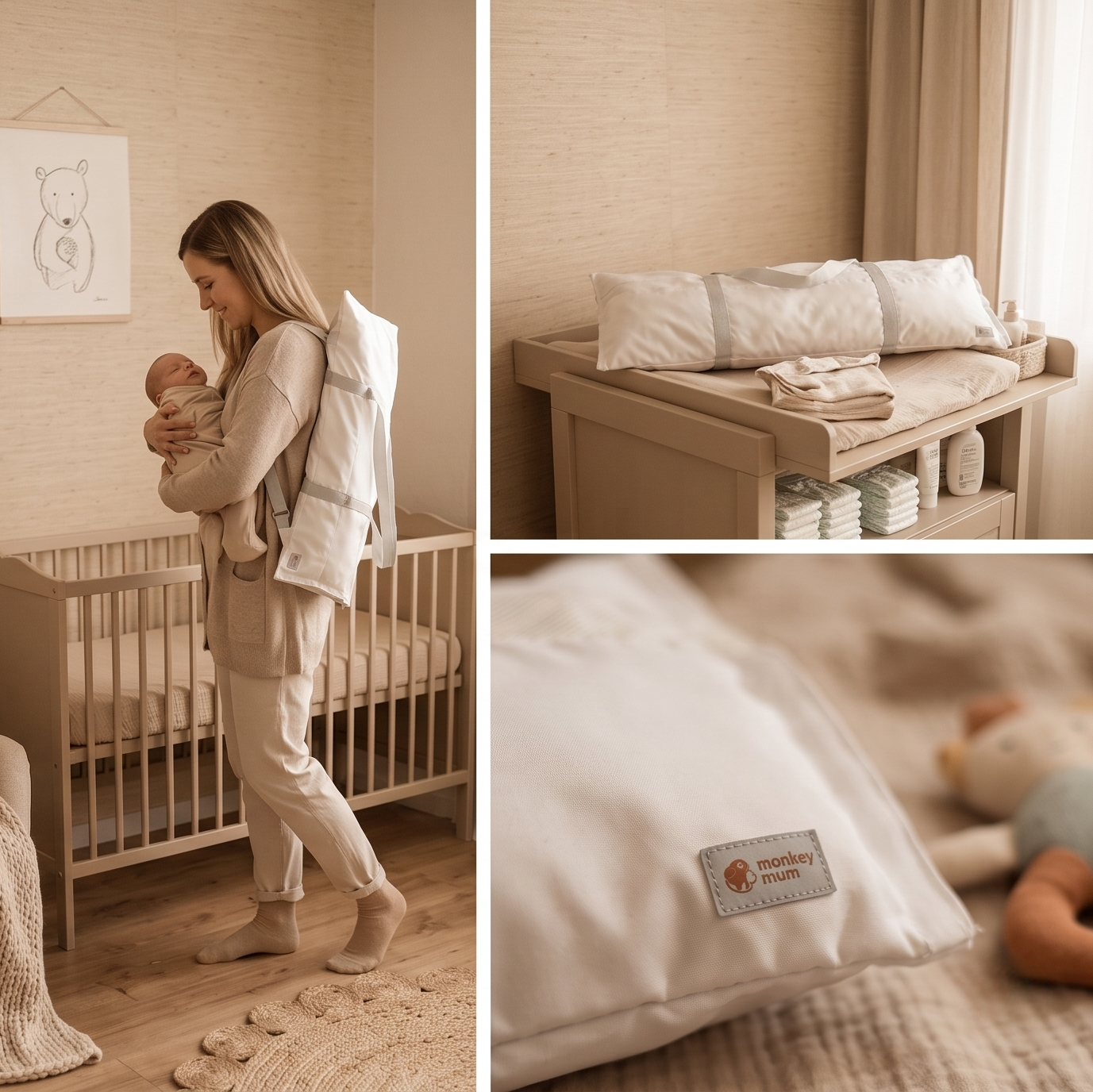 Sac de călătorie Monkey Mum® pentru bariera de pat - gri deschis