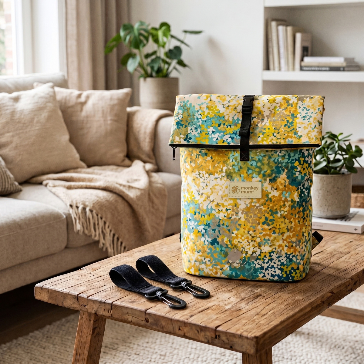 Monkey Mum® Rucsac din twill pentru cărucior – Pajiște înflorită