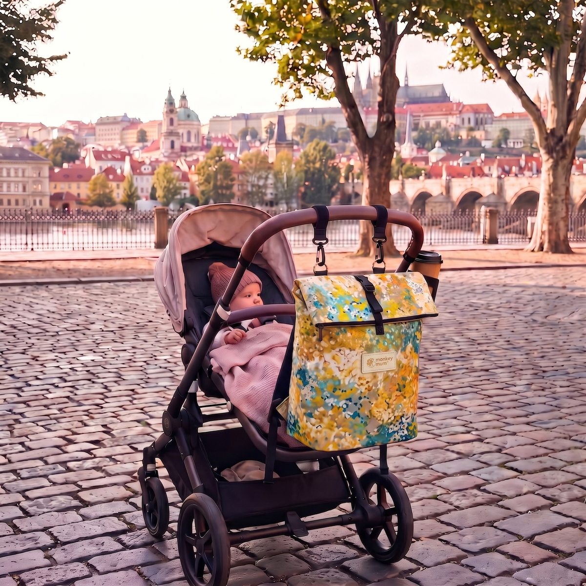 Monkey Mum® Rucsac din twill pentru cărucior – Pajiște înflorită
