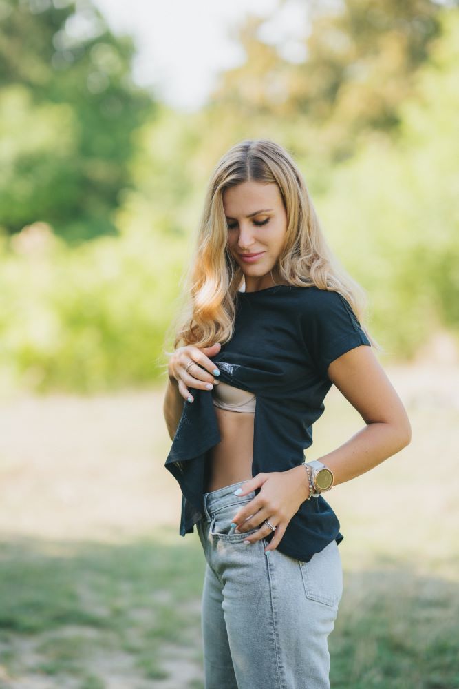 Tricou pentru alăptare Monkey Mum® negru - maimuțică