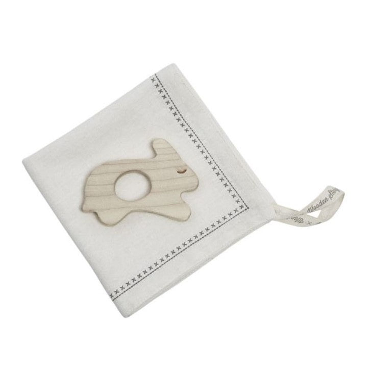 Wooden Story Mini inel pentru dentiție – Iepuraș cu batistă