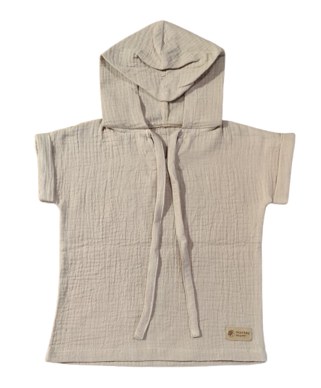 Tricou din muselină cu glugă Monkey Mum® - Bej