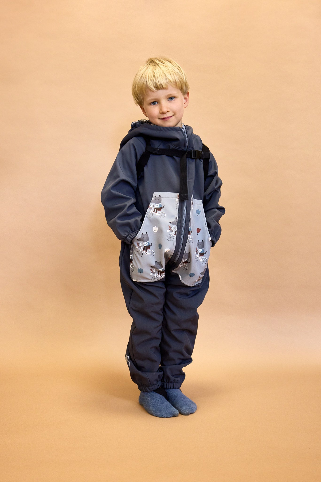 Monkey Mum® Salopetă de iarnă softshell pentru copii cu blăniță - O poveste de seară de basm, calitatea a 2-a - măr. 62/68