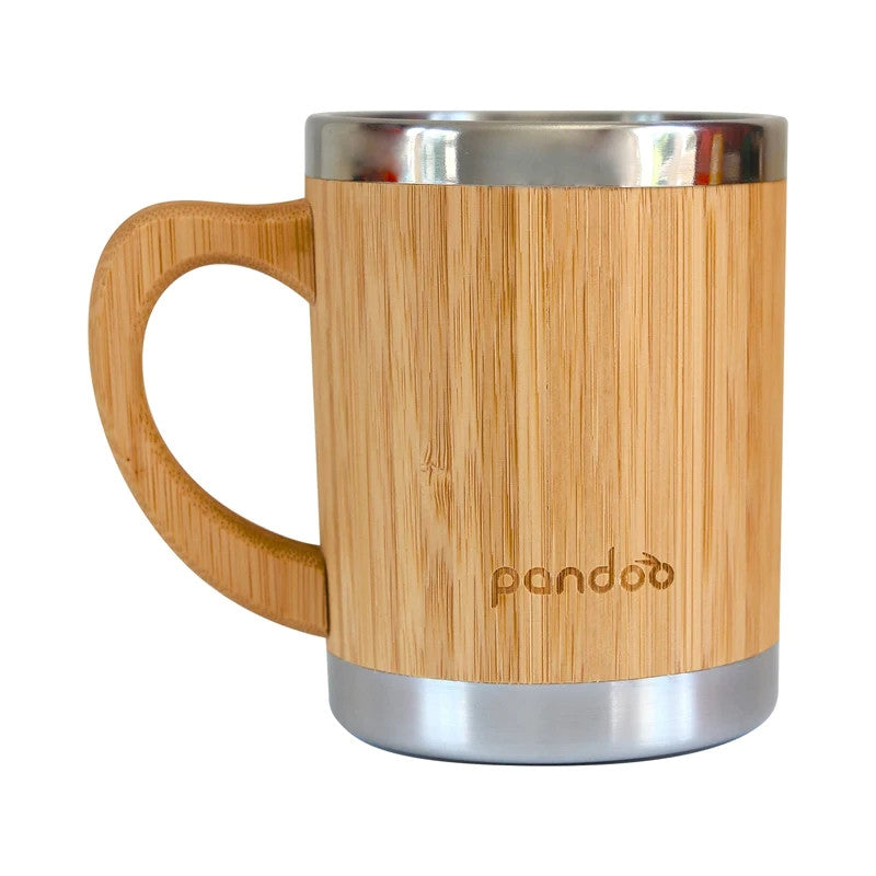 Cană de cafea și ceai din oțel inoxidabil cu perete dublu, cu suprafață din bambus, 280 ml