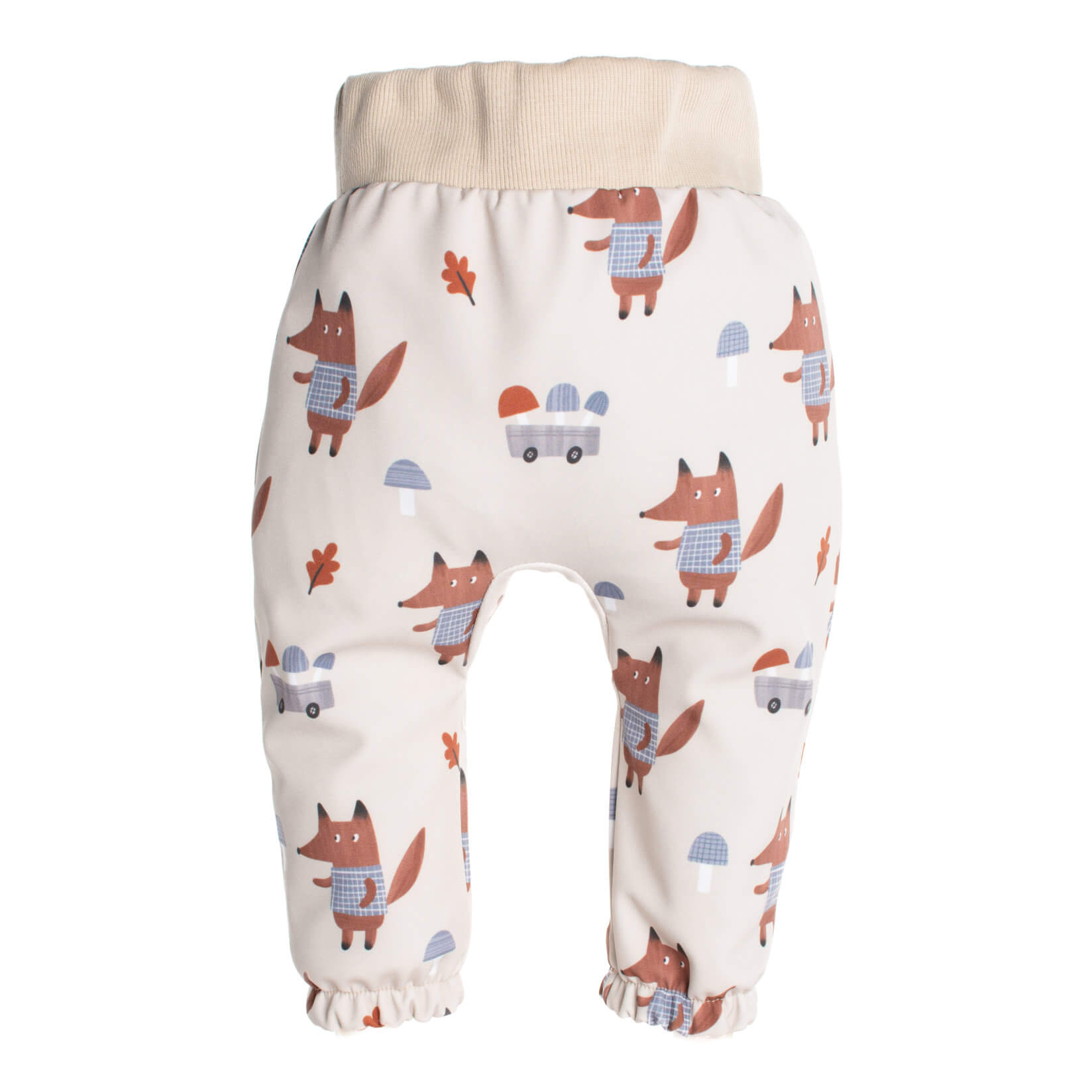 Pantaloni pentru copii din softshell cu membrană Monkey Mum® - Vulpi la ciuperci