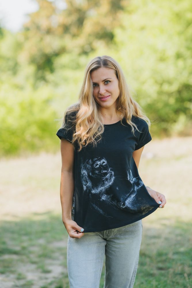 Tricou pentru alăptare Monkey Mum® negru - maimuțică