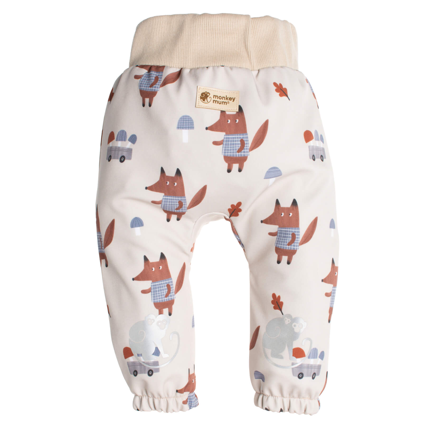 Pantaloni pentru copii din softshell cu membrană Monkey Mum® - Vulpi la ciuperci