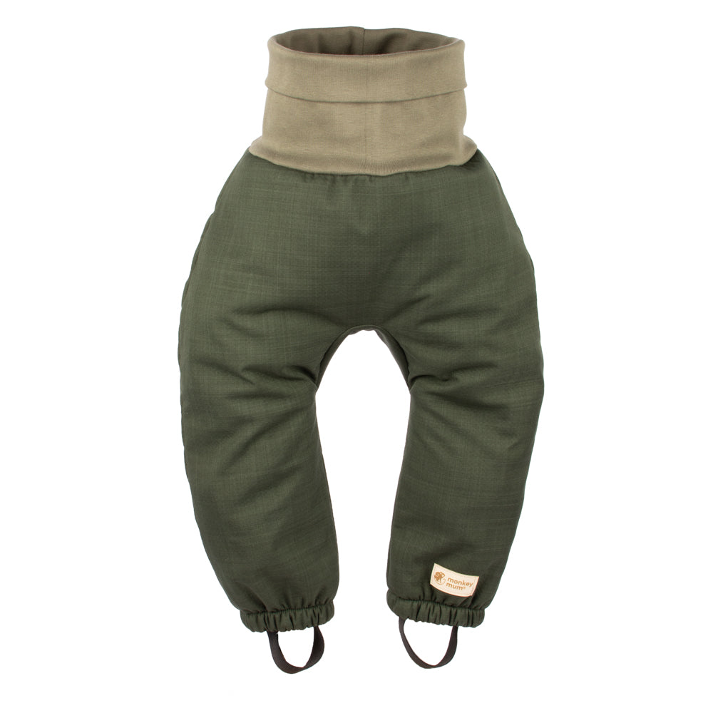 Pantaloni de iarnă extensibili din softshell pentru copii cu blăniță Monkey Mum® - Micul vânător kaki