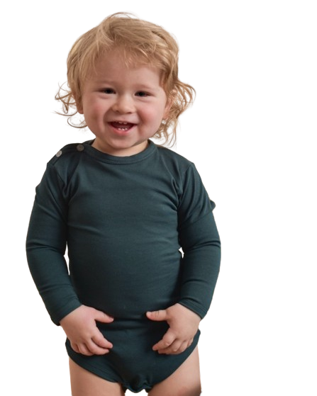 Body pentru copii cu mânecă lungă - verde sticlă - mărimea 62