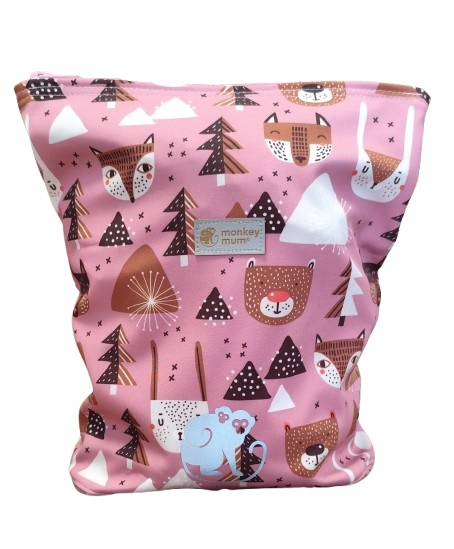 Rucsac softshell pentru copii Monkey Mum®  - Animăluțe de pădure - Roz