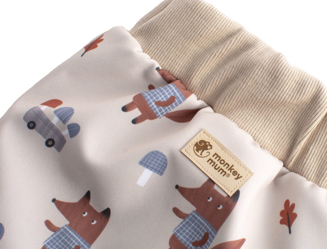 Pantaloni pentru copii din softshell cu membrană Monkey Mum® - Vulpi la ciuperci