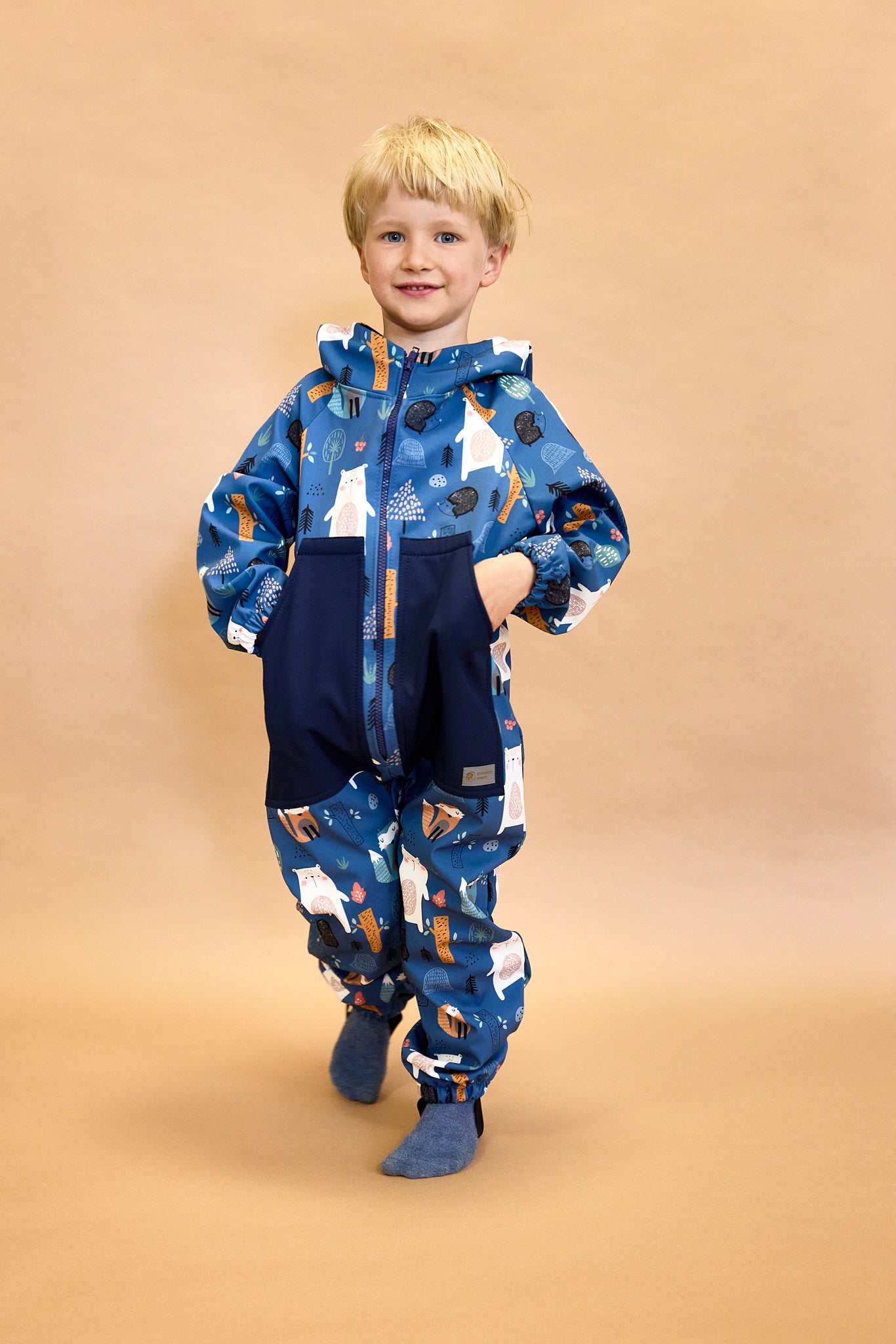 Monkey Mum® Combinezon softshell cu membrană – Animăluțe de noapte - măr. 98/104, 110/116