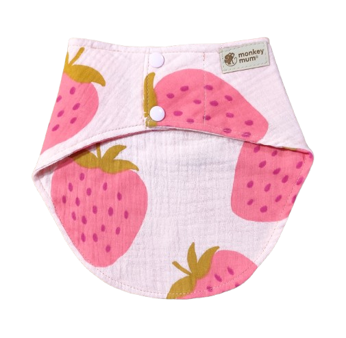 Bavetă din muselină Monkey Mum® - Căpșună