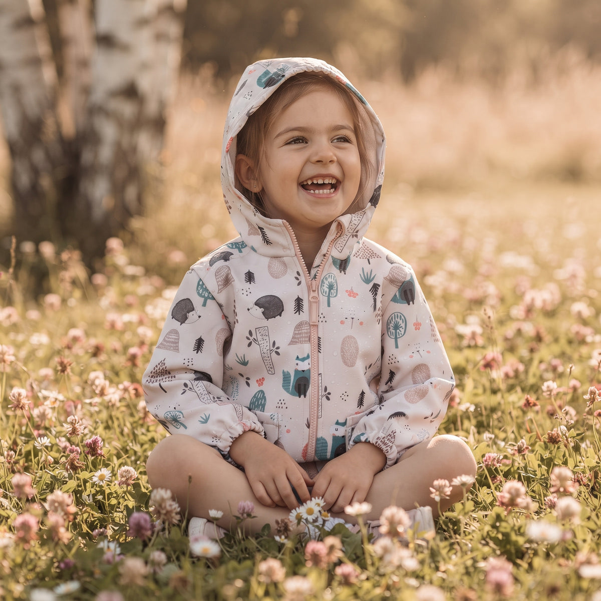 Geacă softshell pentru copii cu membrană Monkey Mum® - Animăluțe de zi