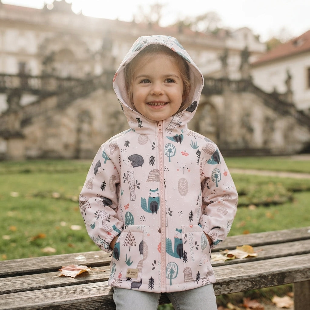 Geacă softshell pentru copii cu membrană Monkey Mum® - Animăluțe de zi