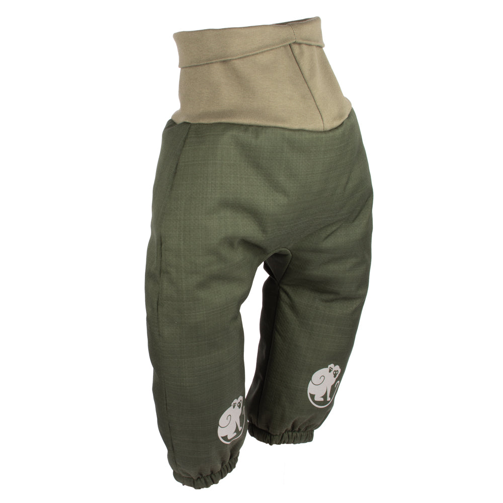 Pantaloni de iarnă extensibili din softshell pentru copii cu blăniță Monkey Mum® - Micul vânător kaki