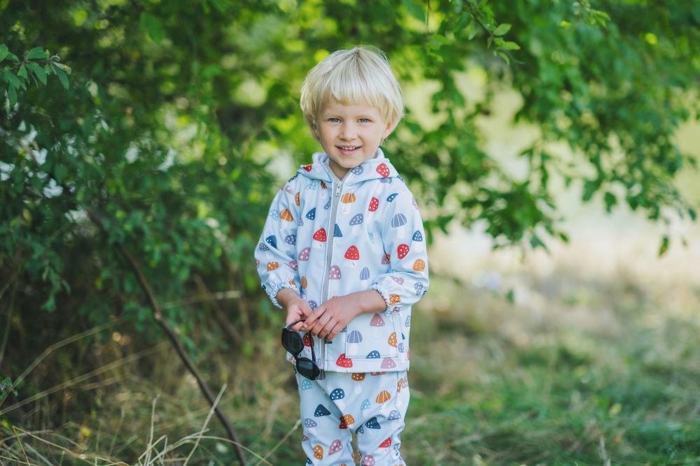 Geacă softshell pentru copii cu membrană Monkey Mum® - Bureți otrăvitori multicolori