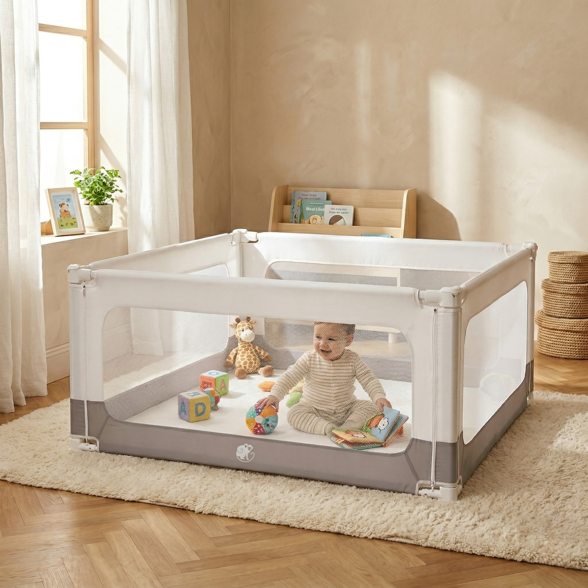 Barieră de pat și țarc Monkey Mum® 2v1 Smart